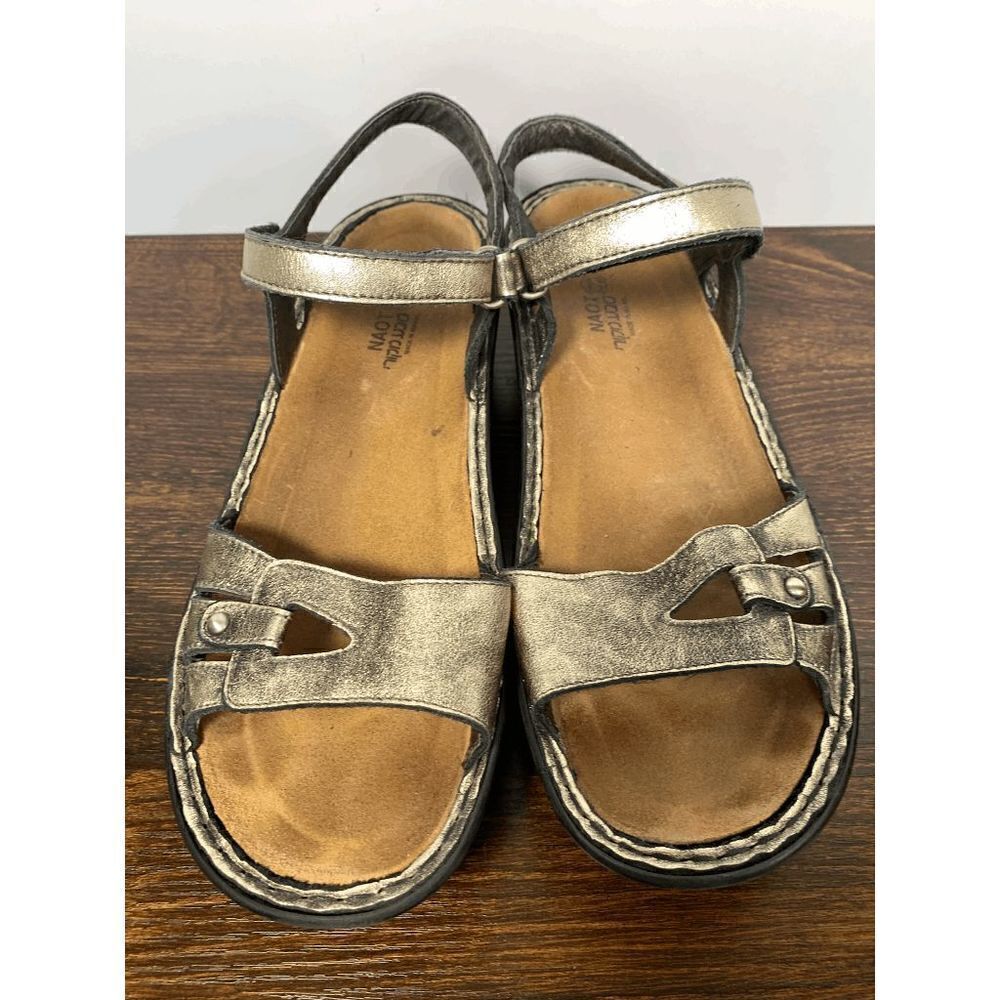 Naot Women's Metallic Distressed Gold Leather Ankle Strap Heeled Sandals EU 42